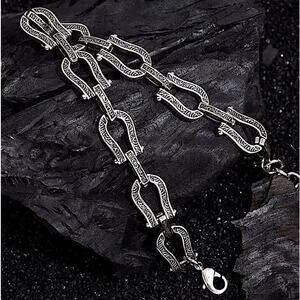 Sterling Silver Horseshoe engraved Bracelet HorseBit Snaffle Bit D Ring Stirrup